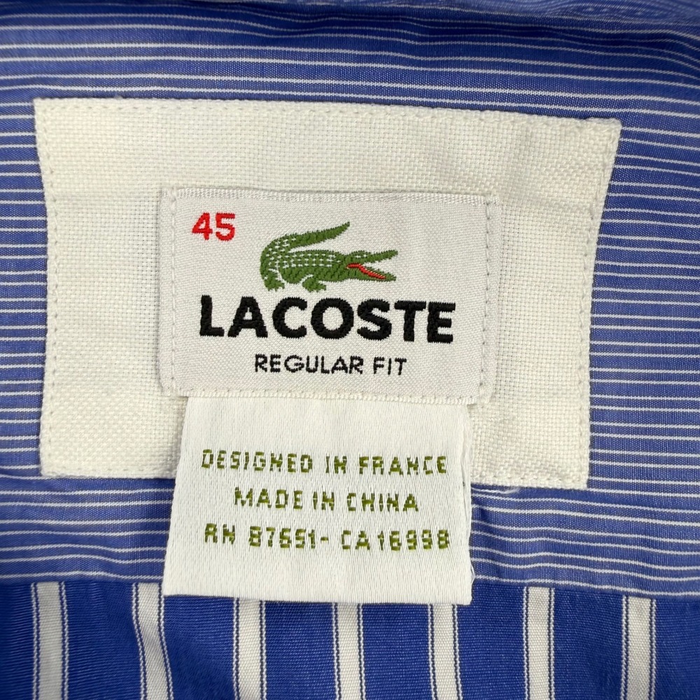 Lacoste Regular Fit Striped Button Down Shirt Mens XL 45 White Cotton Blue - Picture 4 of 16